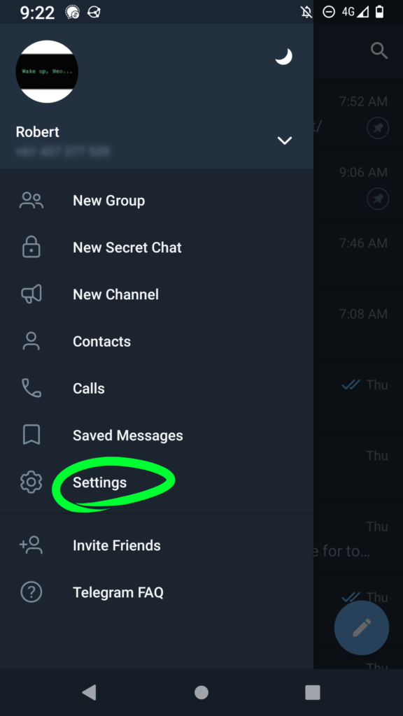 Telegram - Account settings