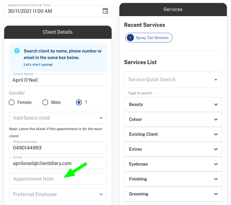 How To Add Appointment Notes Client Diary